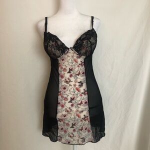 Black and Floral Lace Chemise